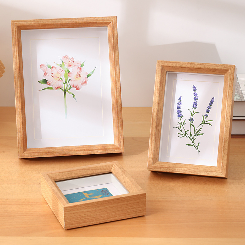 Picture of Hollow three-dimensional photo frame table 6 inch photo frame 7 inch 8 inch 10 inch A4 wooden specimen photo frame inclined wall frame