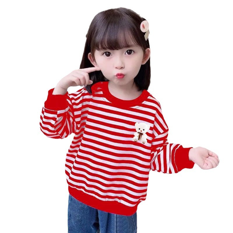 Picture of Girls' 100 Pure Cotton Sweater Spring and Autumn Stylike Striped Children's Long Sleeve Autumn Baby's New Base Shirt