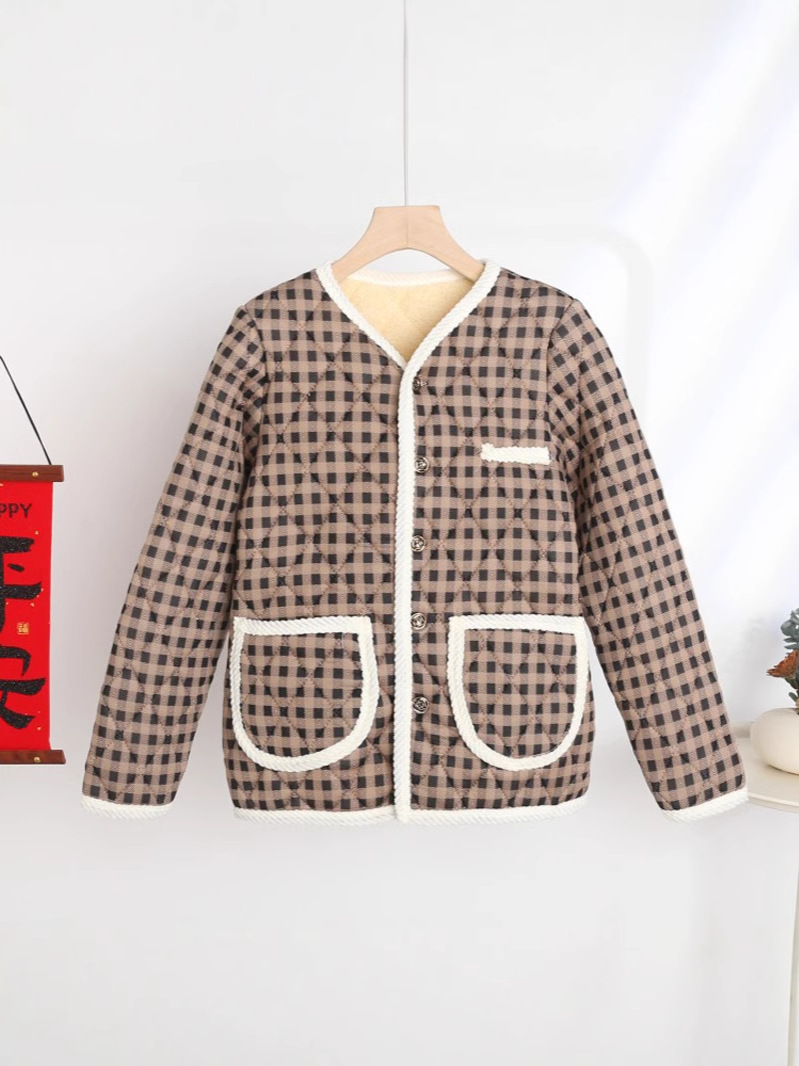 Xiaoxiang Style Autumn and Winter Cotton-padded Jacket Coat Cashmere Cotton-padded Coat for Middle-aged and Elderly fleece-lined Thickened Women's Cotton-padded Coat Warm Mother's Clothes