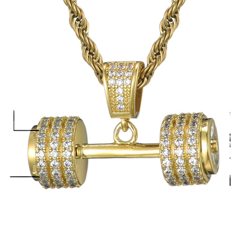Point Easy Jewelry European and American Explosions Full Diamond Hip Hop Pendant Local Hero Pendant Dumbbell Pendant hiphop Pendant Necklace