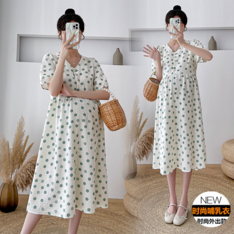 Pregnant Women's dress Summer Fashion Western Style plus size Loose Skirt Mid-length plus size Casual Fresh Square Collar Skirt