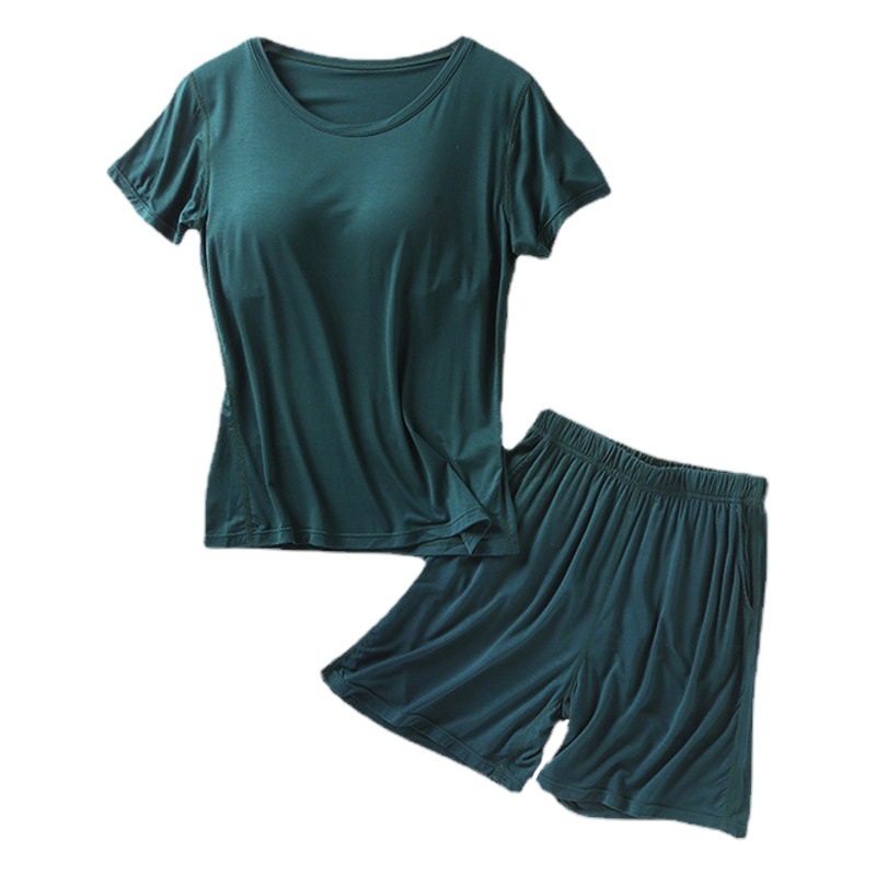 Picture of Modal Women's Suit Cup One-piece Short-sleeved Shorts Pocket-free Slimming Home Pajamas Suit Large Size Women