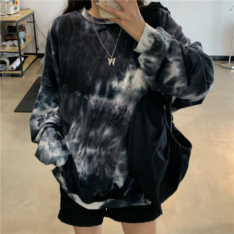 Cross-border women's clothing for plump girls of 200kg spring and autumn ins gradient tie-dyed long-sleeved T-shirt for women plus size plus size student top