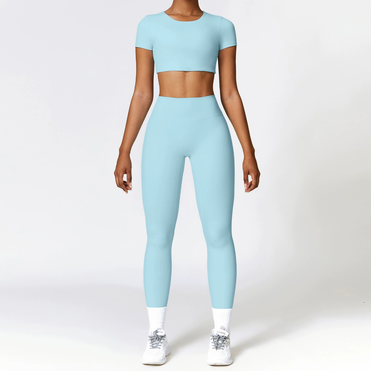 New suit High Strength Tight Yoga Short-sleeved Casual Sports Women's Sanding Fitness Top Pants with Chest Pad
