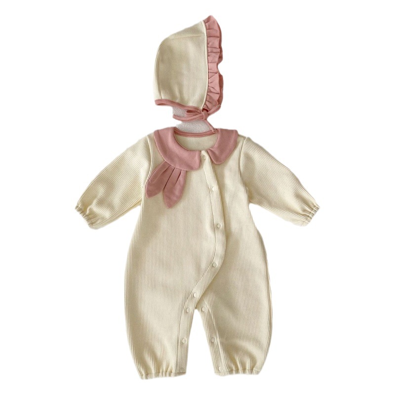 Internet celebrity baby winter fleece-lined baby jumpsuit thickened warm sheath rabbit lapel romper one-year banquet clothes