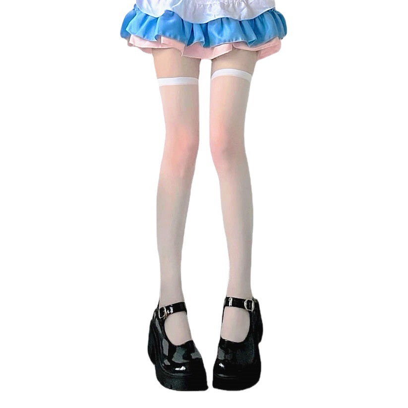 Japanese Sweet Solid Color Core-spun Silk lolita Socks Women's Summer Transparent Mid-length Over-the-knee White Thin Stockings
