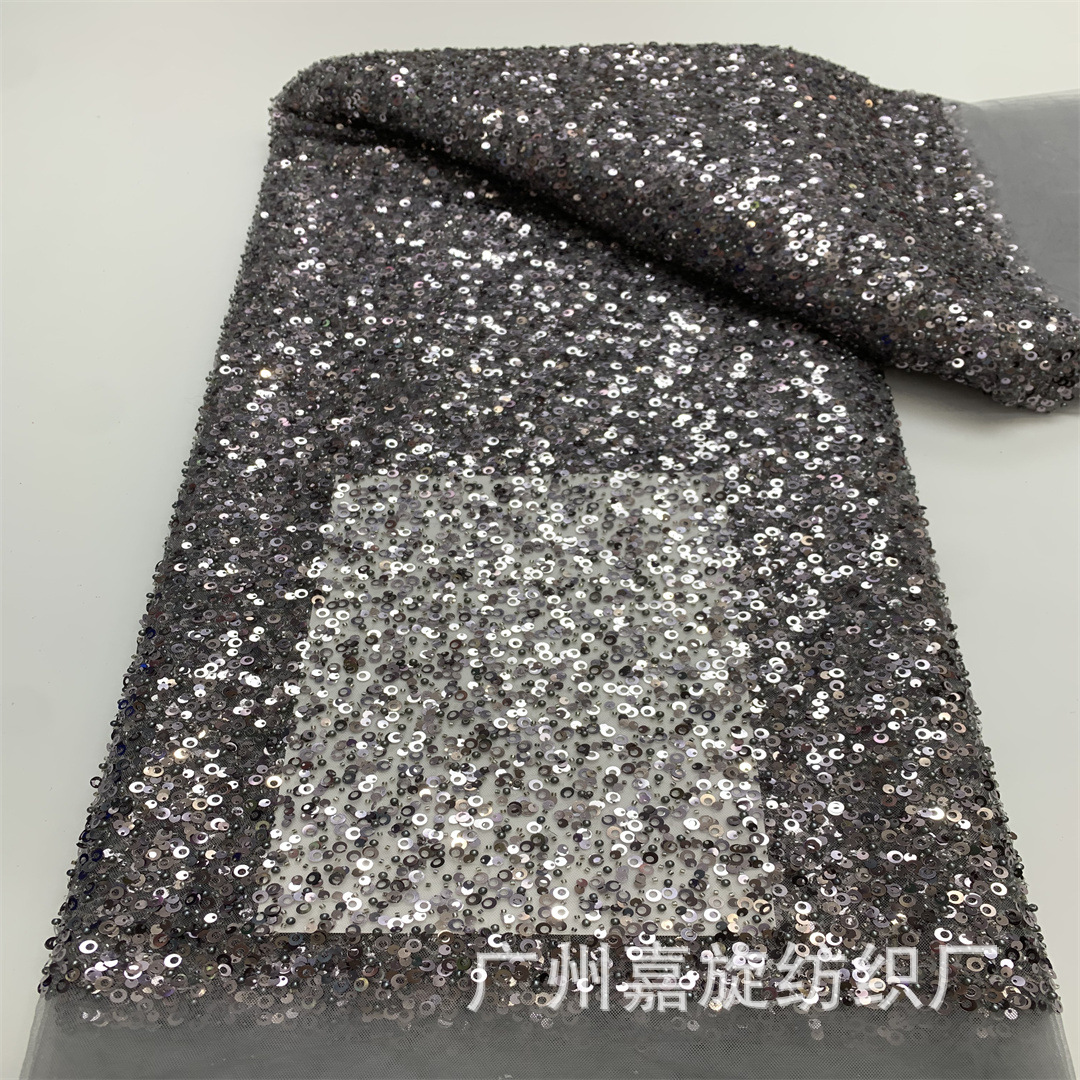 Picture of 2021 Full Pearl Embroidered Cloth Fashion Crystal Sequins Computer Embroidered Fabric Wedding Dress Fashion Fabric JX865