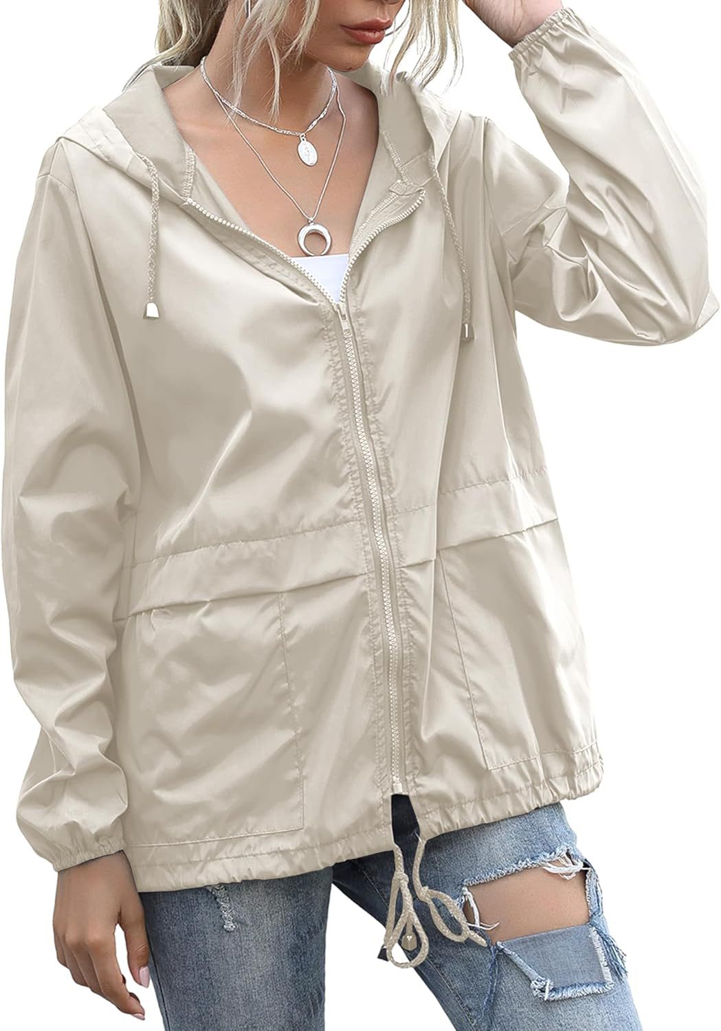 Picture of Windproof and Waterproof Amazon Wish Cross-Border Women's Zipper Hoodie Lightweight Outdoor Hiking Rainoutwear Jacket