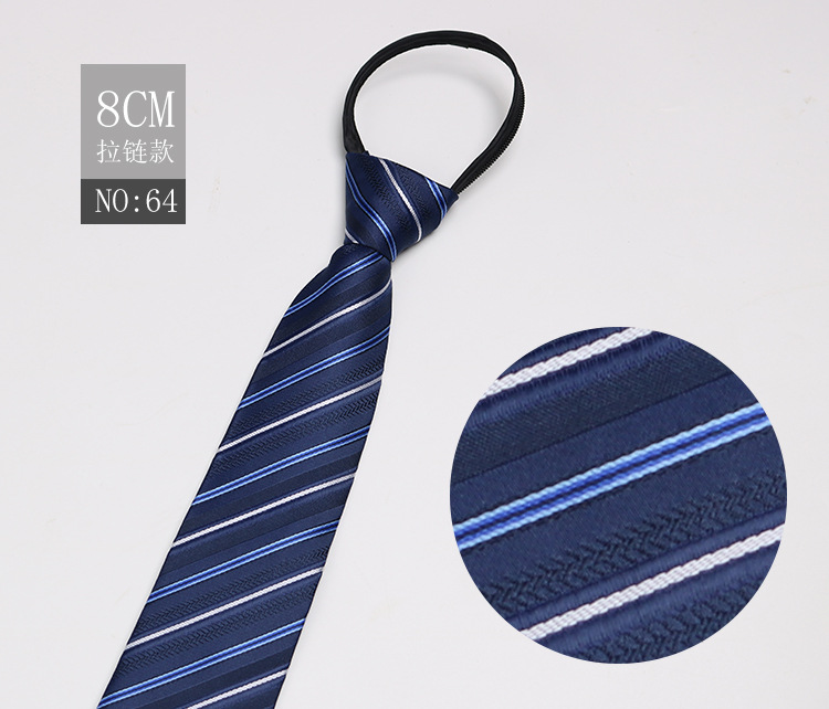 Picture of Factory Black Men's Tie Striped Blue Business Tie Lazy People Knot Free Zipper Tie in stock Wholesale
