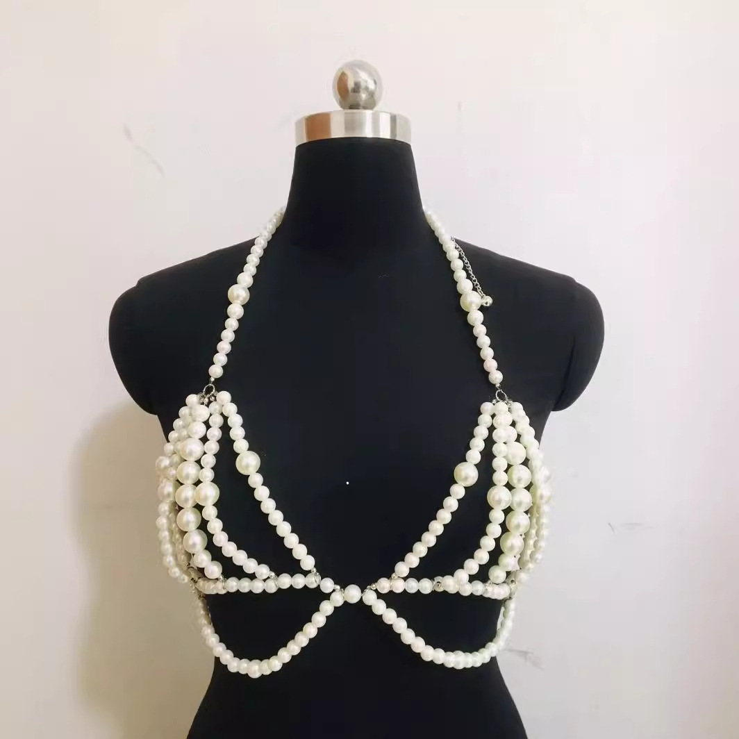 XH10004 Europe and the United States cross-border size pearl combination fashion hanging neck backless chest chain body chain small vest