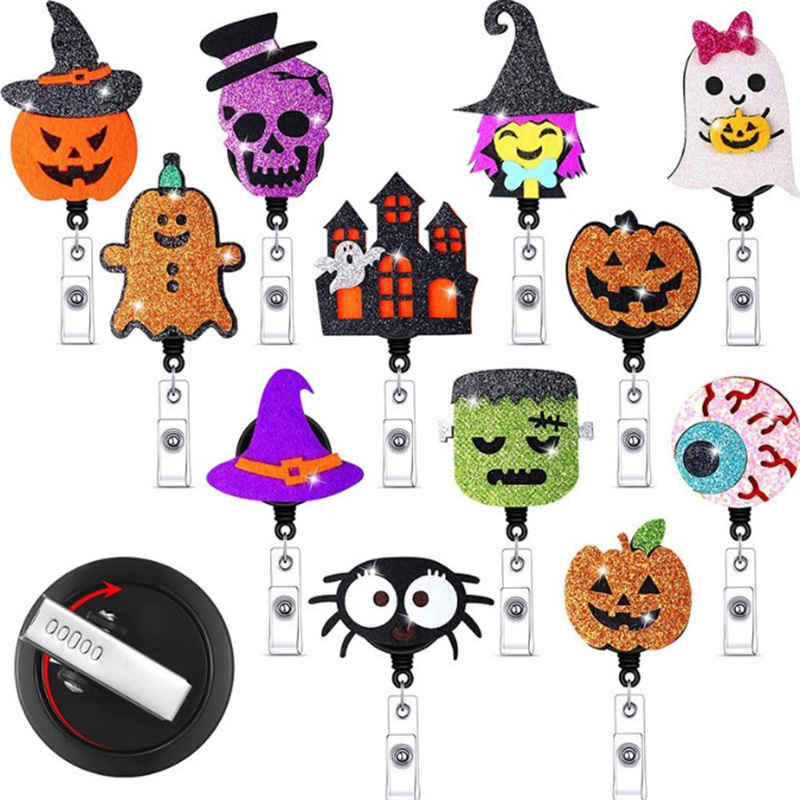 Amazon Halloween Felt Fabric Telescopic Easy Pull Buckle House Pumpkin Skull Tag Gift Easy Pull in Stock