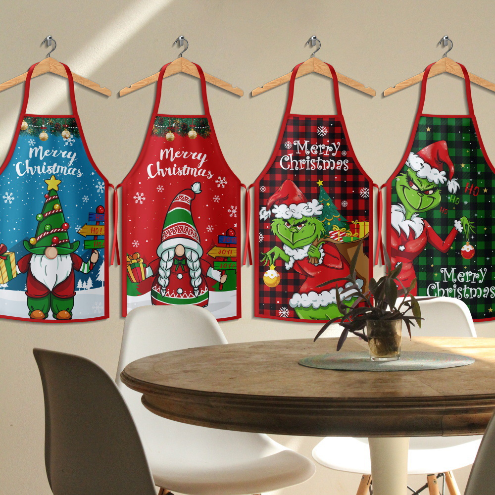Amazon new Christmas apron Grinch Santa Claus household kitchen apron Christmas supplies wholesale