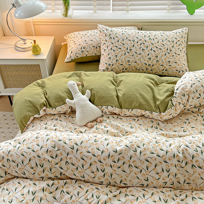 Picture of Category a Maternal and Infant Grade Small Fresh Floral Xiaozhu Cotton Quilt Cover Single Piece Skin-Friendly Washed Cotton Thickeneded Quilt Cover Wholesale
