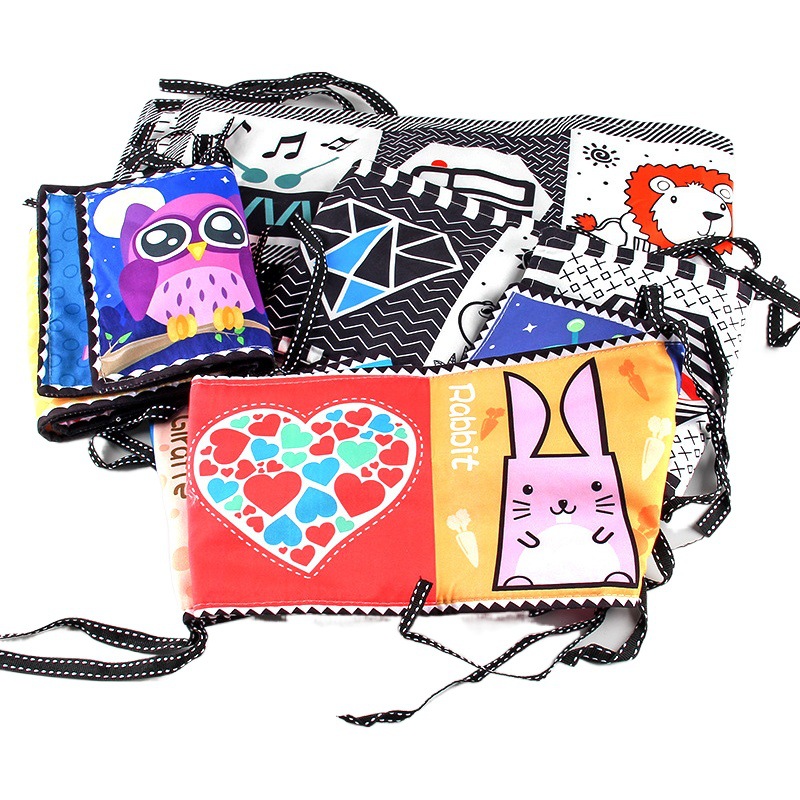 Baby early education educational toys double-sided black and white color cloth book bed circumference pendant cognitive shape animal baby cloth book