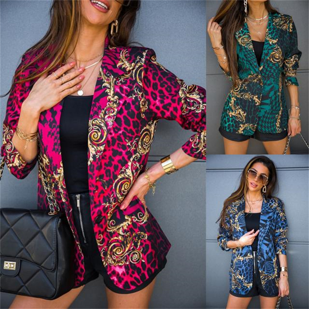 2021 European and American autumn and winter New ebay Amazon ladies fashion one-button color printing long sleeve suit jacket