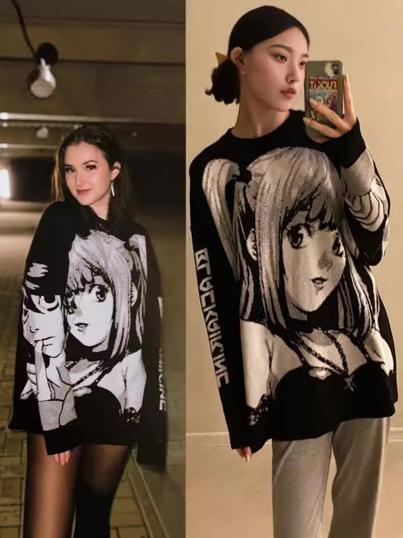 Black Sweater High Street Style plus size European and American Women's Hip Hop Loose Style Beautiful Girl Pullover Sweater 2024 New