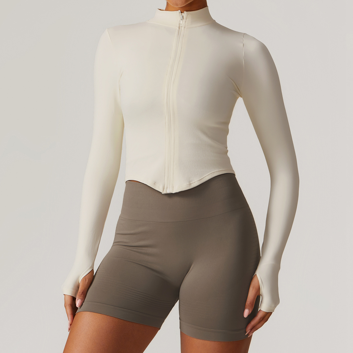Picture of European and American stand collar zipper long sleeve yoga coat women's tight-fitting quick-drying yoga clothing outdoor fitness sports top 7725