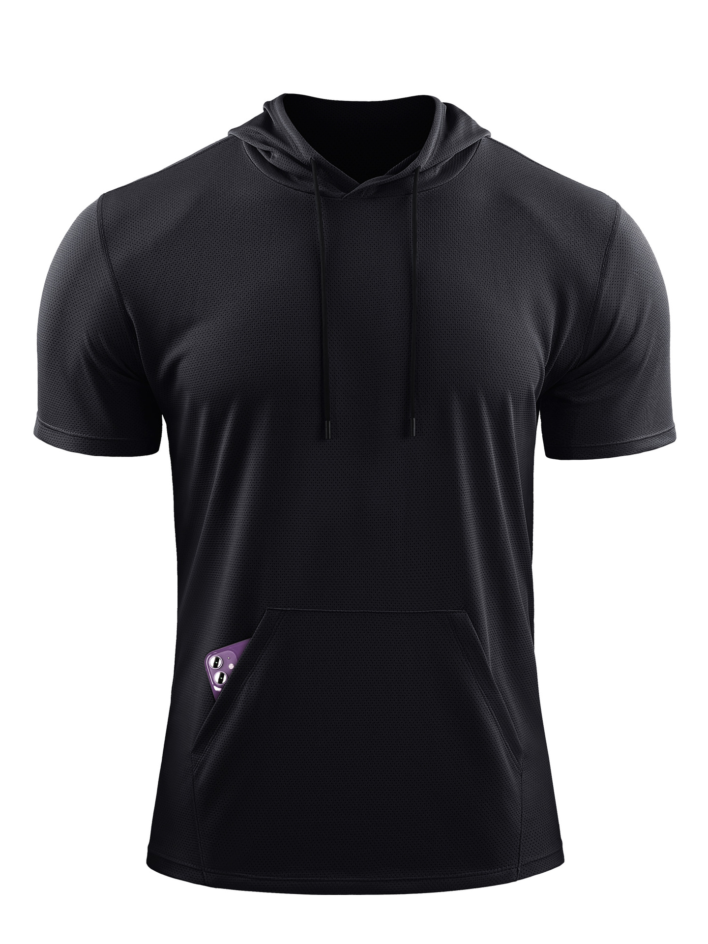 Picture of Men's Large Size Loose Short-Sleeved Fitness Clothing Hooded Flap Pocket Pants Quick-Drying Clothing Breathable Half-Sleeved T-Shirt Basketball Muscle Training Clothing