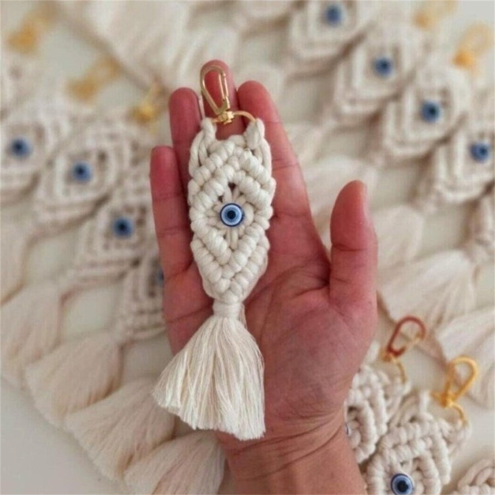 Cross-border Explosions Hand-woven White Cotton Blue Eyes Keychain Bag Pendant Car Hanger Car Accessories