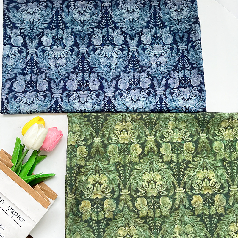 Green plant digital printed fabric, brocade cotton fabric, new Chinese style cheongsam dress, top, Hanfu handmade fabric
