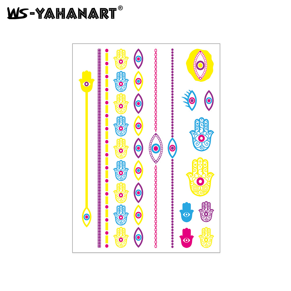 Picture of Cross-Border New Creative Fluorescent Flower Arm Tattoo Face Stickers Waterproof Feather Tattoo Arm Tattoo Stickers in Stock