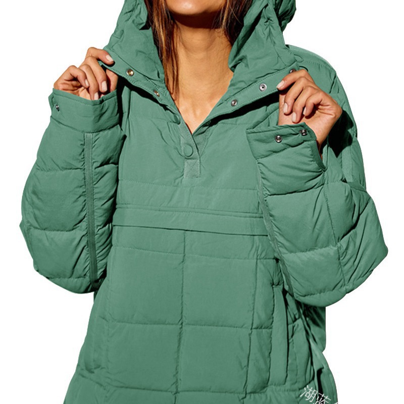 European and American New Casual Fashion Solid Color Cotton Loose Long-Sleeve Pullover Hooded Round Hem Top