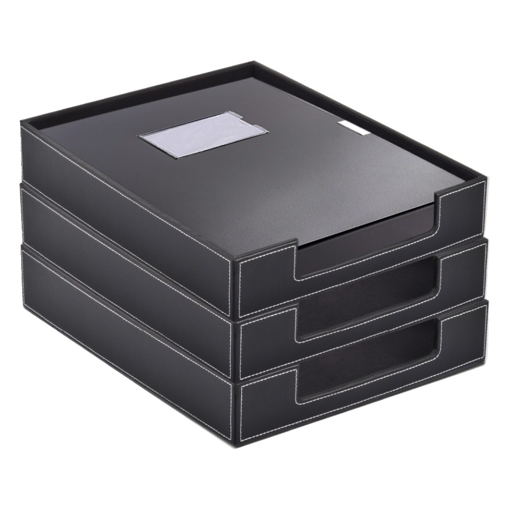 Leather A4 File Tray, Desktop Office Stationery Storage Box File Organizer Tray Fashionable Creative Display Tray