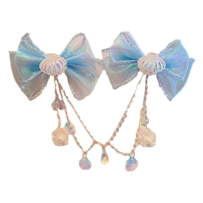 Children's Bow Forehead Chain Headwear Mermaid Ji Pearl Tassel Hairpin Girls Mermaid Ear Hanging Girl Headwear