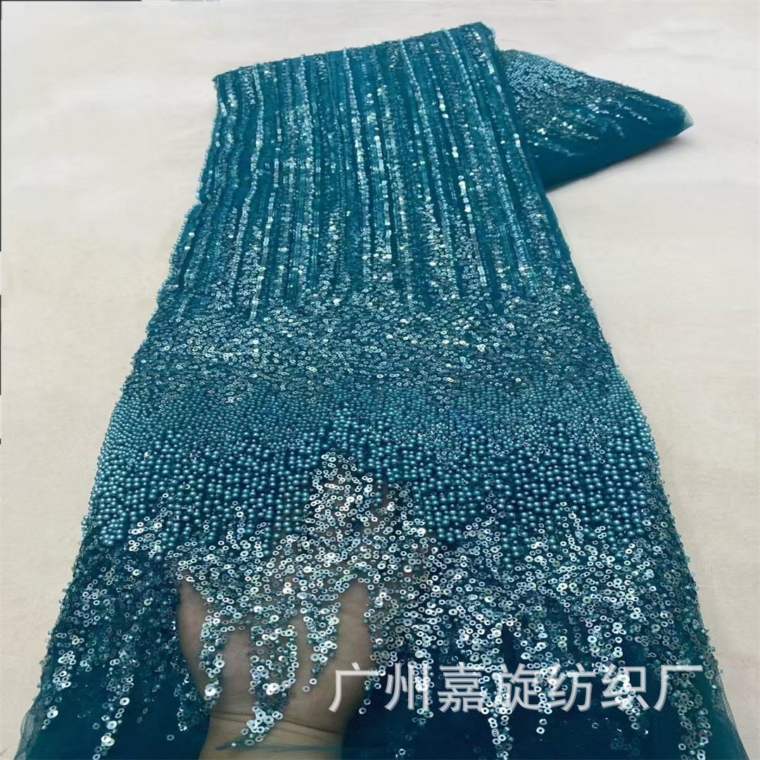 in stock high-set embroidery gradient bubble bead sequins lace fabric wedding dress stage clothing heavy-duty high bead tube fabric lace