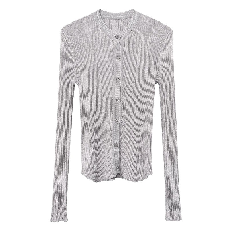South Korea Dongdaemun commuter elegant all-match slim-fit slimming sexy thin micro-transparent long-sleeved knitted cardigan top for women