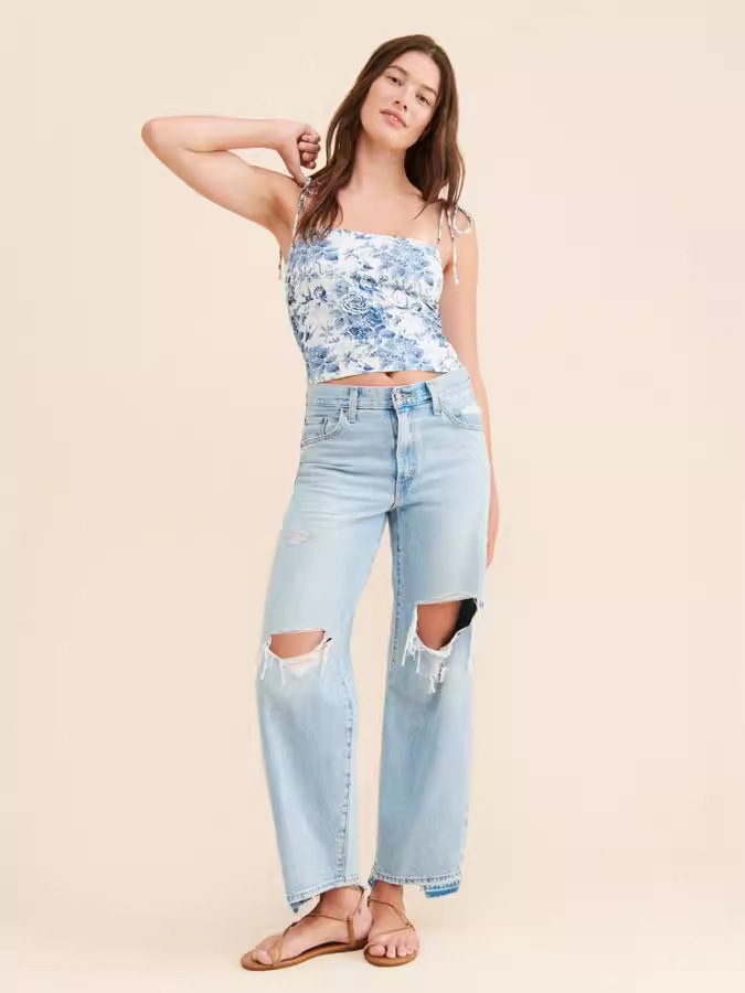 New European and American Floral Sling Top Women's French Short Fashion Casual Sling