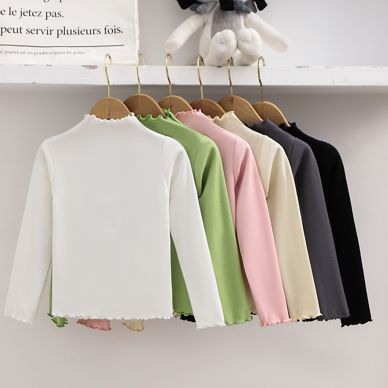 [Factory wholesale] girls' bottoming shirt autumn and winter 2023 new children's western style wooden ear solid color long sleeve T-shirt