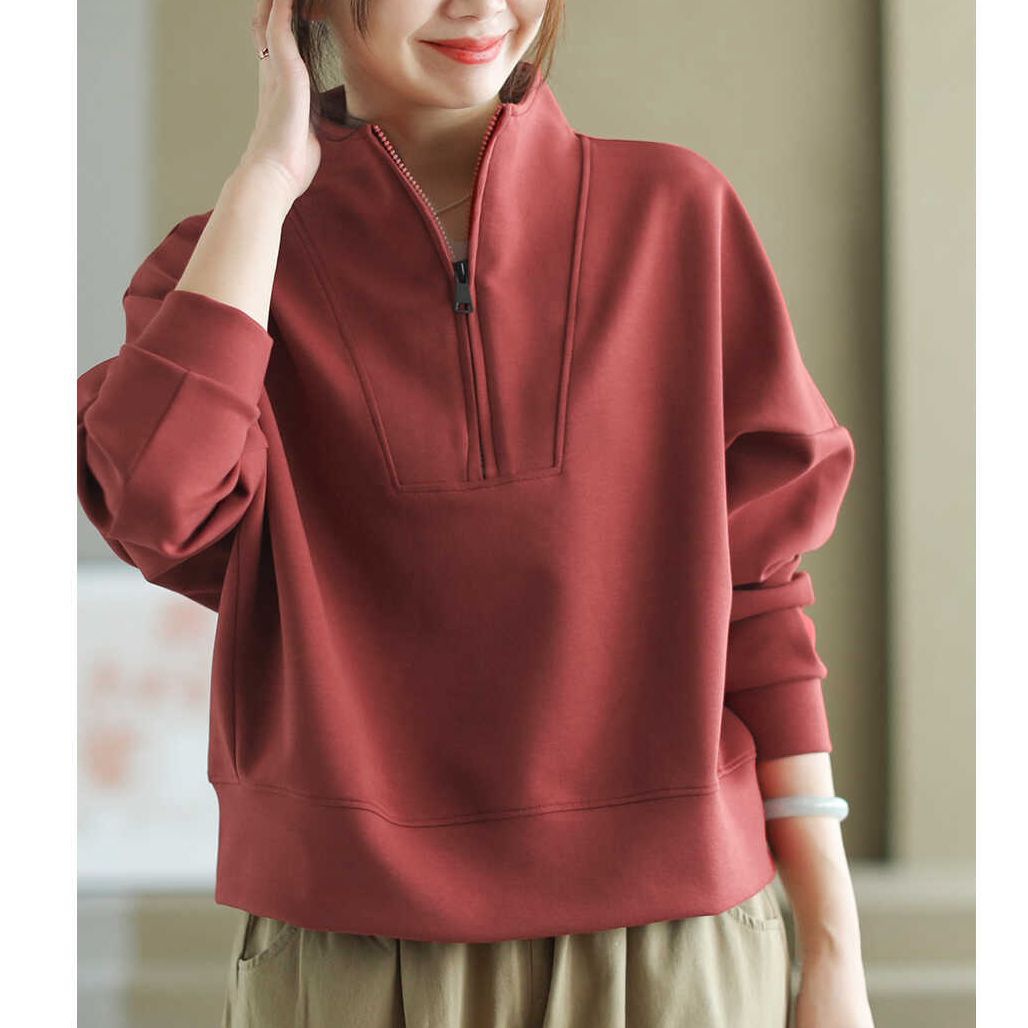 Picture of 2025 autumn new women's stand-up collar half-zip sweatshirt loose and foreign style wears long-sleeved casual top A6302