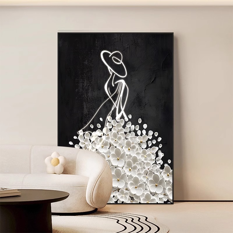 French high-end porch decorative painting simple abstract figure hanging painting black and white living room sofa background wall mural