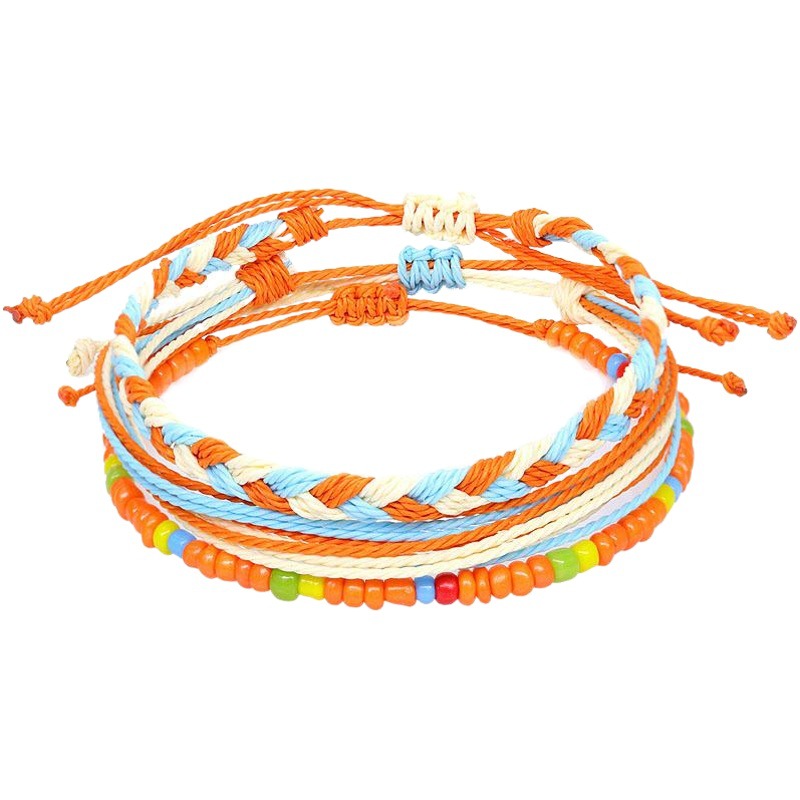 European and American Hot Selling Bohemian Style Beach Waterproof Wax Thread Shell Beaded Hand-Woven Bracelet 3-Piece Set