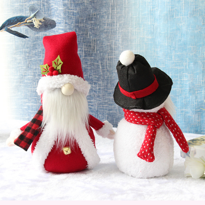 Picture of Zhong Ran Christmas Decorations Ornaments with Hat Santa Snowman Old Man Doll Window Holiday Decoration Faceless Doll