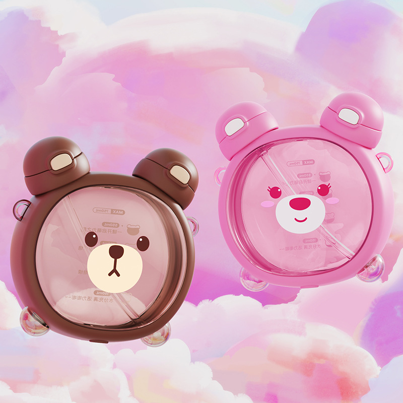 Strawberry Life Carat Bear Double Drinking Cup Large Capacity Cartoon Children's Water Cup Tritan Student Cup Straw Cup