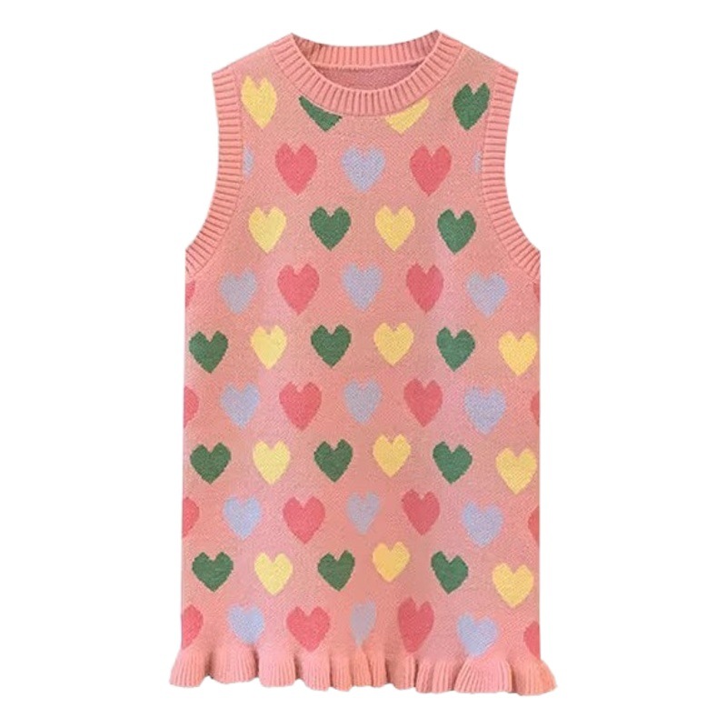 Girls Korean Love Knitted dress 2025 Spring New Children Puff Sleeve Bow Shirt Princess Dress