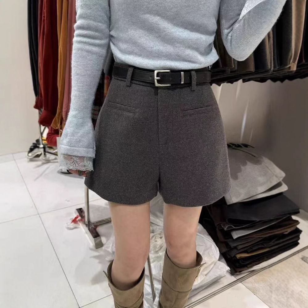 Grey Woolen Suit Casual Pants Women's Autumn and Winter High Waist Outer Wearing Boots Pants Loose Straight Pants Wide Leg A- Shaped Shorts