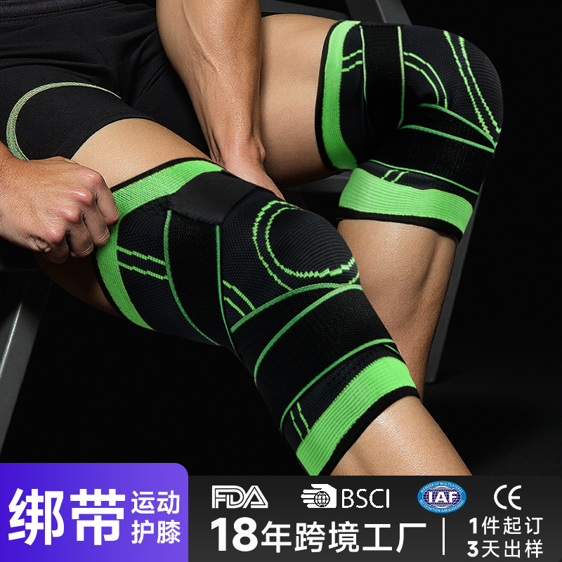 Cross-border Strap Knee Pad Sports Summer Basket Football Fitness Running Thin Knitted Knee Pad Cover Winding Pressurized Non-slip