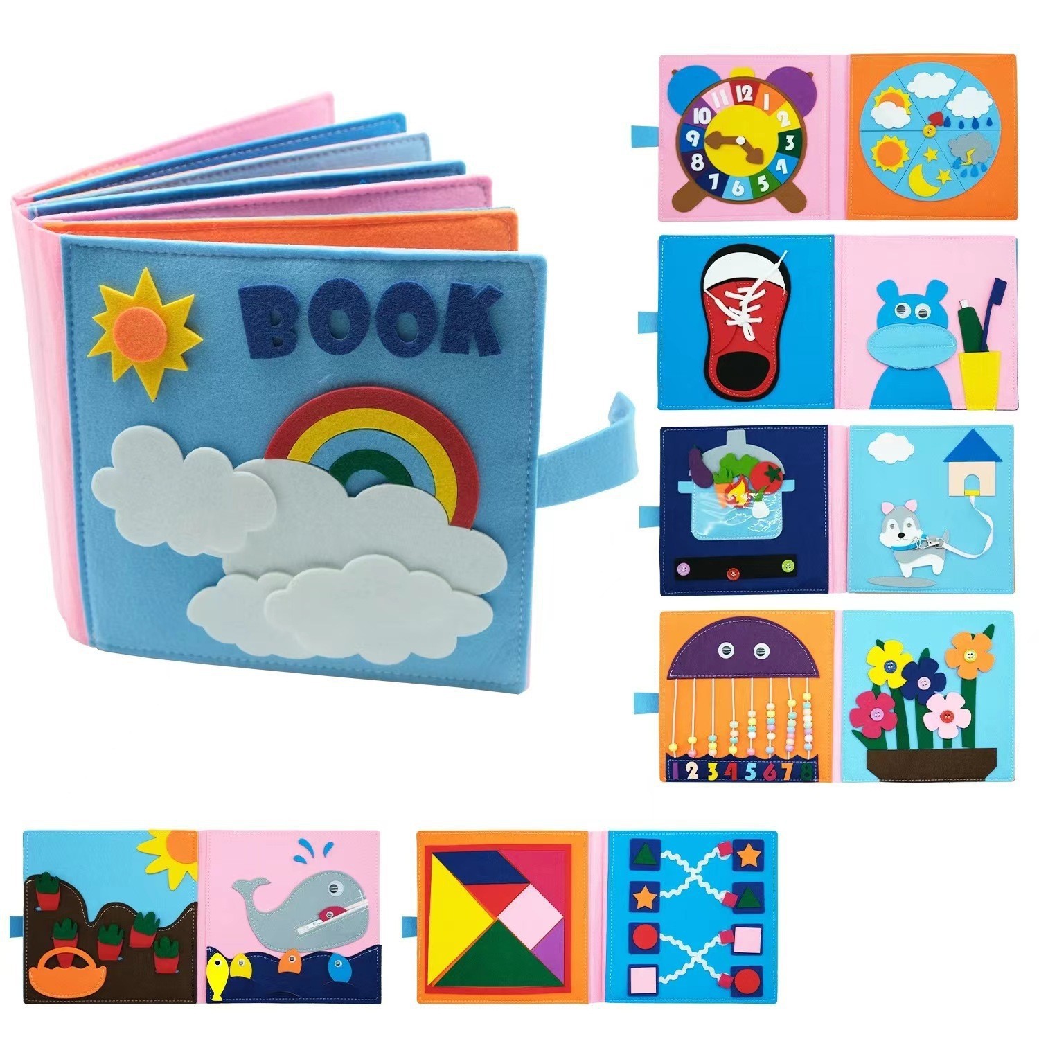 Cross-Border Felt Early Education Book 3D Pop-Up Book Rainbow Cartoon Children's Educational Cloth Book Intelligence Development Toy
