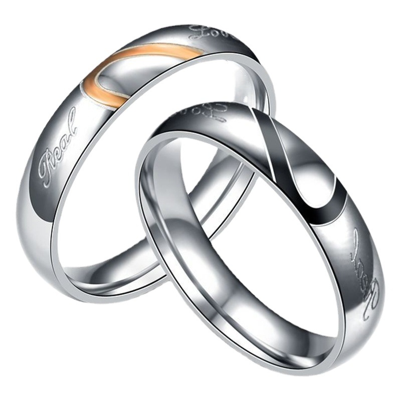 Fashionable Half Peach Heart-Shaped Titanium Steel Couple Rings European and American Cross-Border E-Commerce Supply Factory Wholesale Stainless Steel Rings