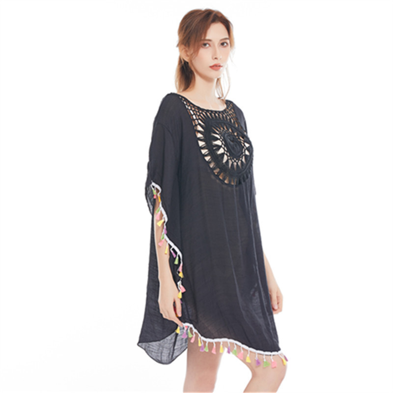 Picture of Loose bikini tassel blouse beach coat women's hollow pullover hot spring blouse seaside sun protection swimsuit outer wear