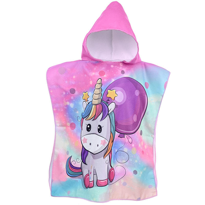 Picture of Children's Cape Bath Towel Microfiber Warp Knitted Cute Cartoon Printed Towel Can Be Worn in the Shower Hooded Absorbent Bathrobe