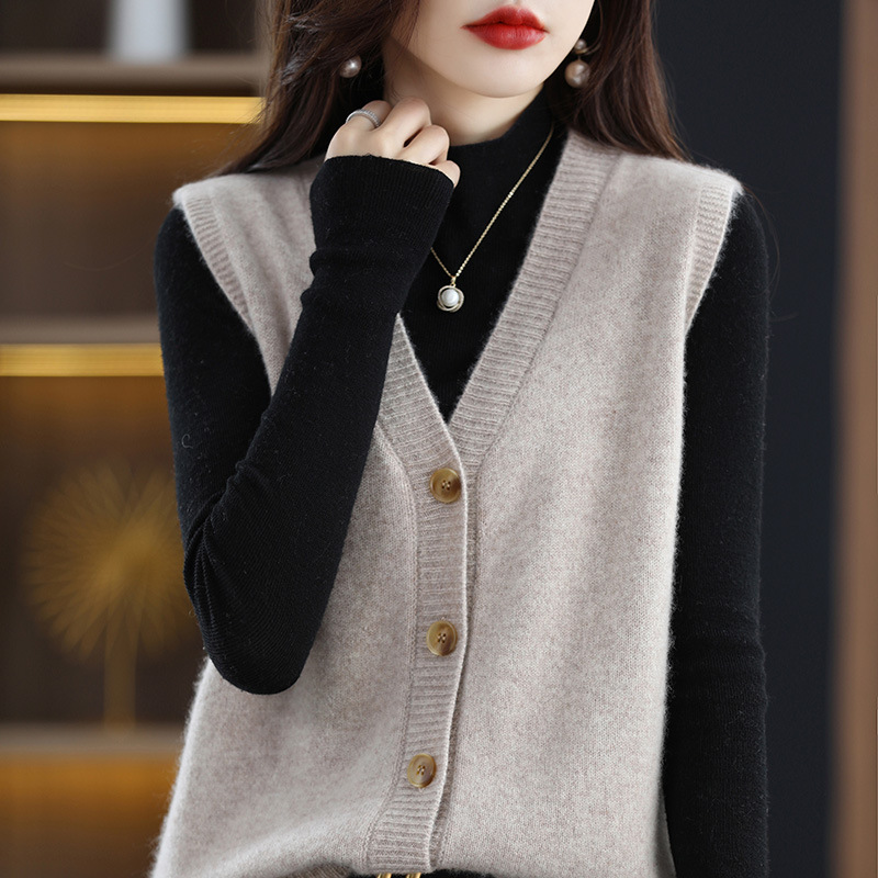 Women's knitted waistcoat 2025 spring wool waistcoat women's V-neck vest buckle cardigan waistcoat coat wholesale generation
