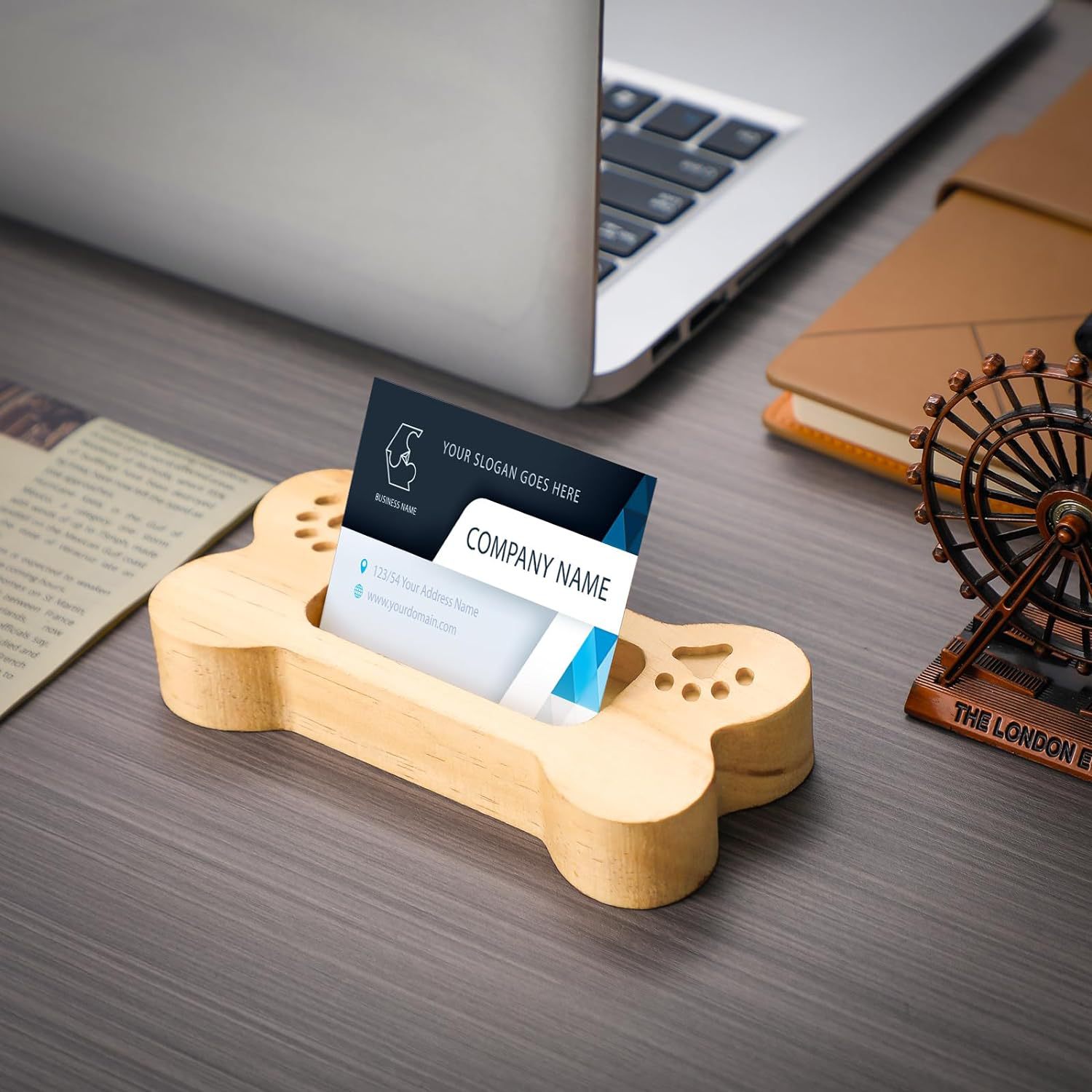 Desktop wooden business card case carved dog bone business card holder pet wooden paw print business card holder business card display stand