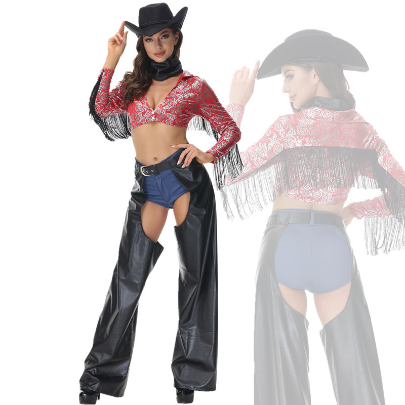 European and American Women's Sexy Nightclub Bar Western Cowboy Fringe Suit Performance Suit Sexy Underwear Halloween Playing Suit