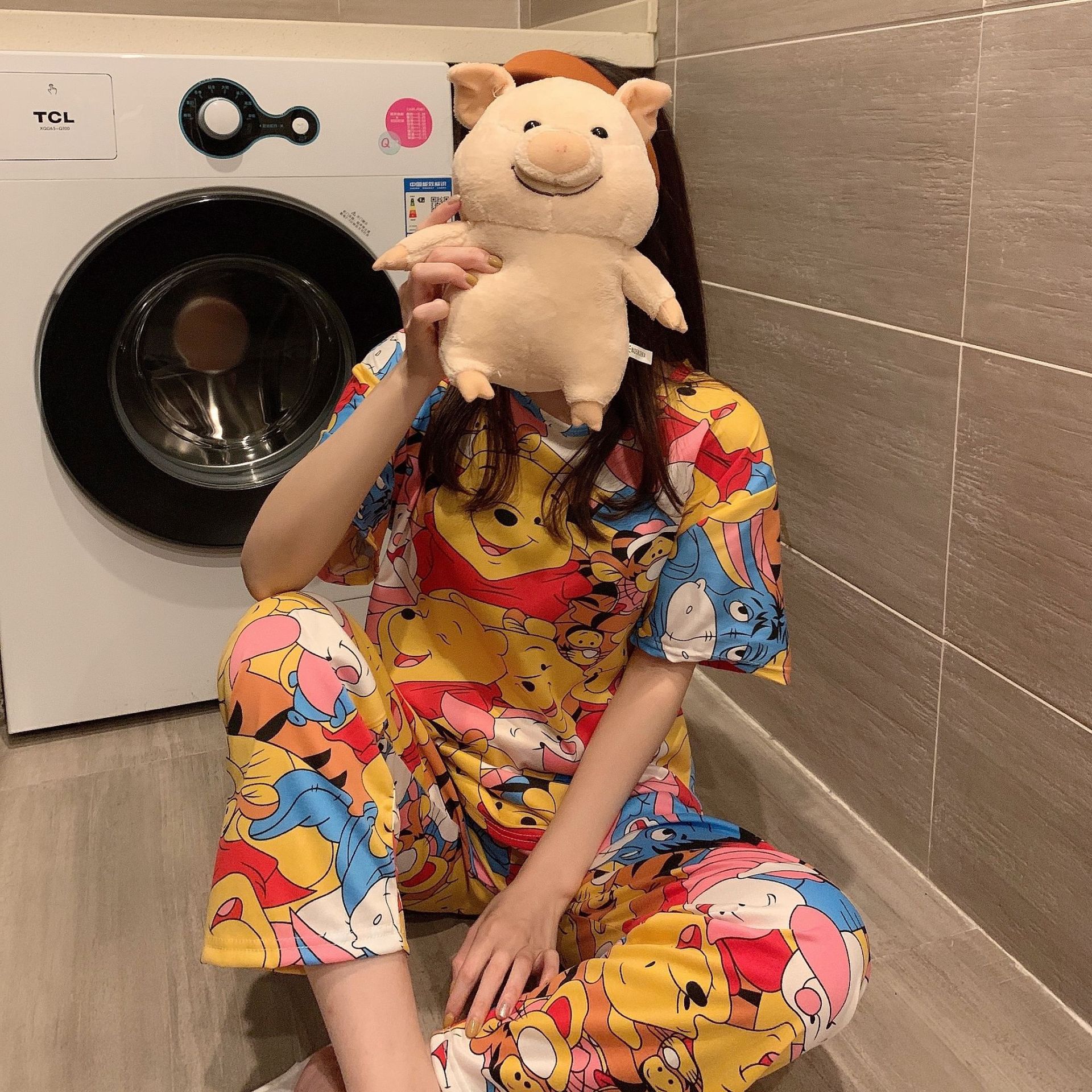 Picture of Pajamas Women's Spring and Autumn Summer Short-sleeved Trousers Large Size Loose Korean Style Fresh Cute Sweet Student Home Suit