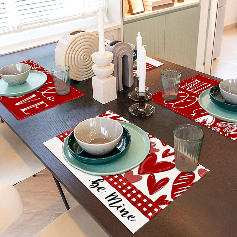 Picture of Valentine's Day Love Rose Printed Placemat Love Love Linen Table Mat Cross-border Home Kitchen Heat Insulation Mat Coaster
