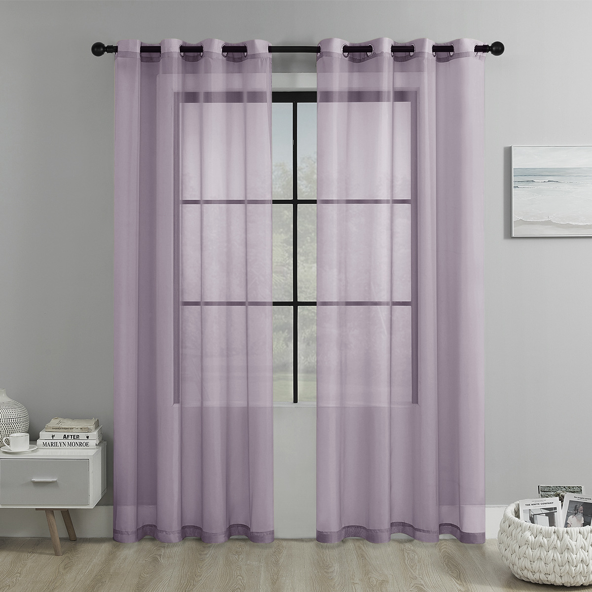 Picture of Cross-border Solid Color Perforated Trilon Semi-shading Curtain Screen Living Room Bay Window Balcony Decorative Window Screen SHEIN